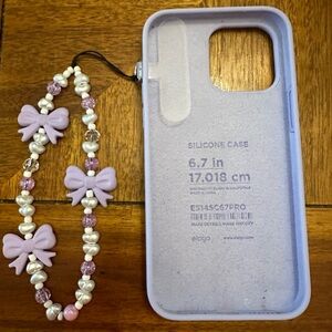 Lavender Silicone Phone Case with Beaded Strap and screen protector
